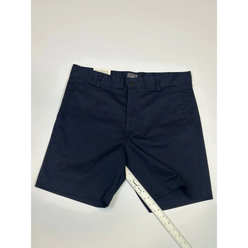 HM Regular Fit Mid Length Chino Shorts Navy Blue Cotton Twill Mens 34w NEW